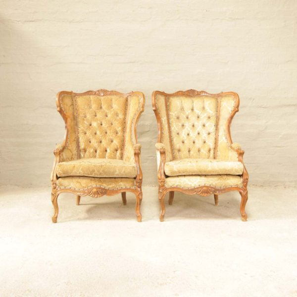 French style high back carved Armchairs - Image 2