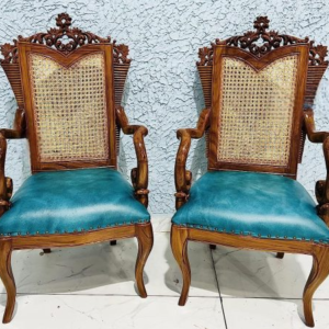 Royal Looks Hand Carved Accent Chair Set in Solid Teak Wood