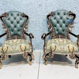 Royal Looks Hand Carved Accent Chair Set of 2 in Solid Teak Wood