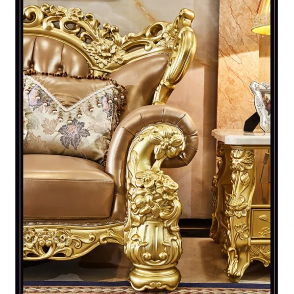 American Solid Wood Carved Luxury Sofa | Premium Leather Sofa for Elegant Living Rooms - Image 3