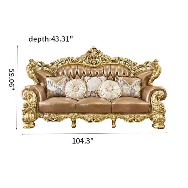American Solid Wood Carved Luxury Sofa | Premium Leather Sofa for Elegant Living Rooms - Image 4