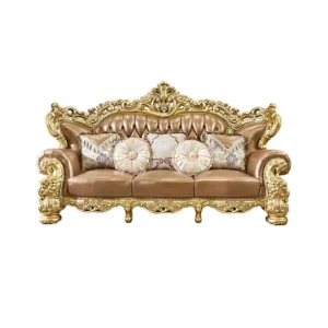 American Solid Wood Carved Luxury Sofa | Premium Leather Sofa for Elegant Living Rooms