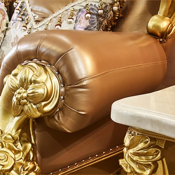 American Solid Wood Carved Luxury Sofa | Premium Leather Sofa for Elegant Living Rooms - Image 5