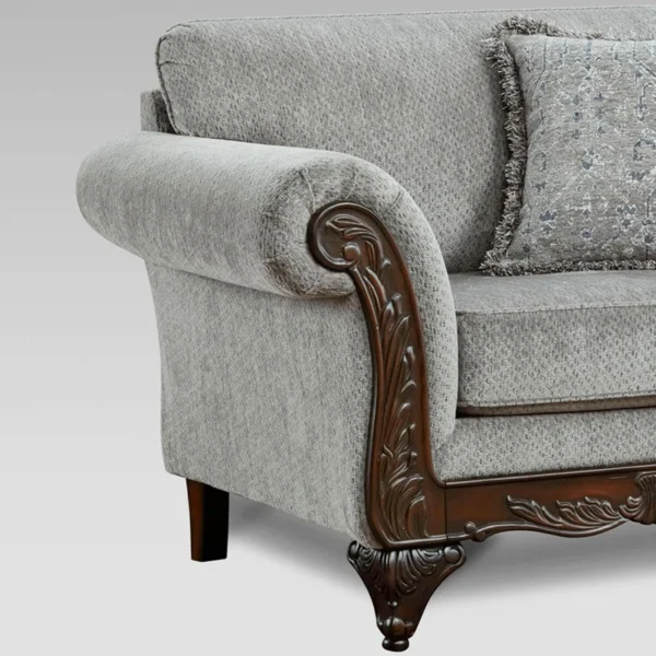 Carved Wood Frame Loveseat 1 Seater – Elegant Upholstered Seat for Living Room & Home Decor - Image 5