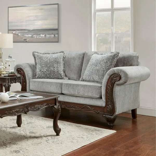 Carved Wood Frame Loveseat 1 Seater – Elegant Upholstered Seat for Living Room & Home Decor - Image 3