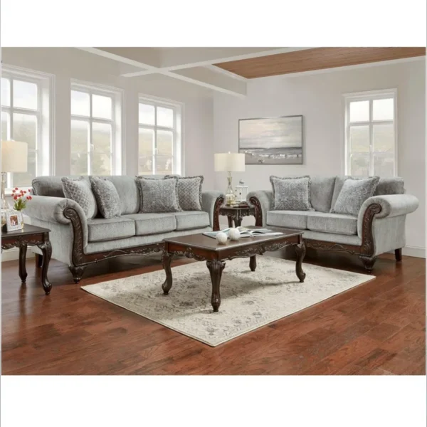 Carved Wood Frame Loveseat 1 Seater – Elegant Upholstered Seat for Living Room & Home Decor - Image 2