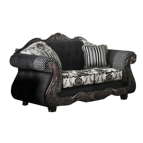Carving Sofa Set in Black – Upholstered 3-Seater Loveseat for Living Room - Image 6