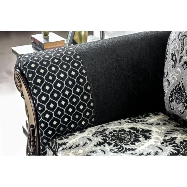 Carving Sofa Set in Black – Upholstered 3-Seater Loveseat for Living Room - Image 3