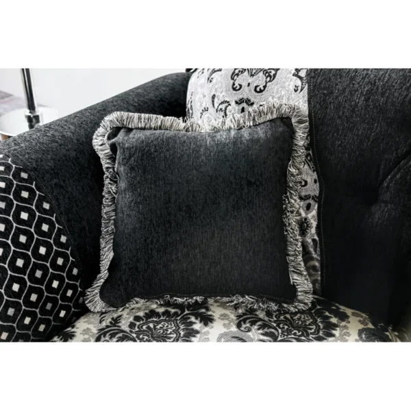 Carving Sofa Set in Black – Upholstered 3-Seater Loveseat for Living Room - Image 2