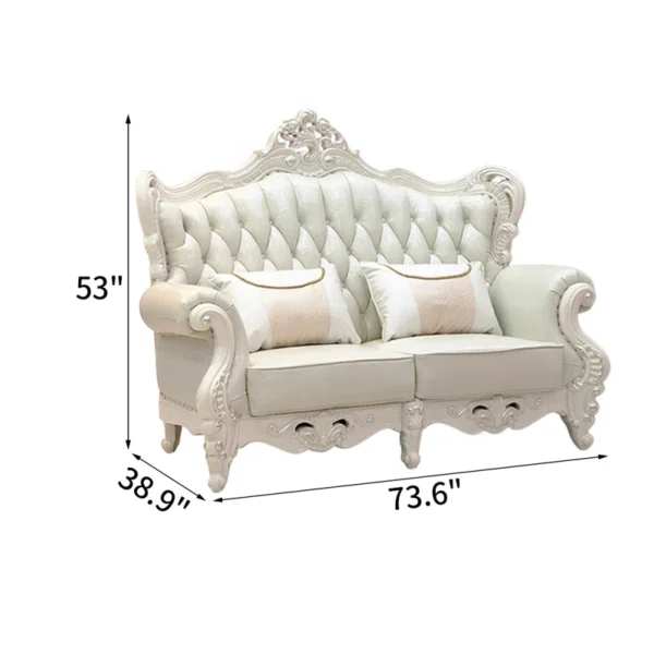 European-Style Living Room Carved Sofa | Luxury Leather Loveseat for Elegant Homes - Image 3