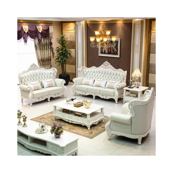 European-Style Living Room Carved Sofa | Luxury Leather Loveseat for Elegant Homes - Image 4