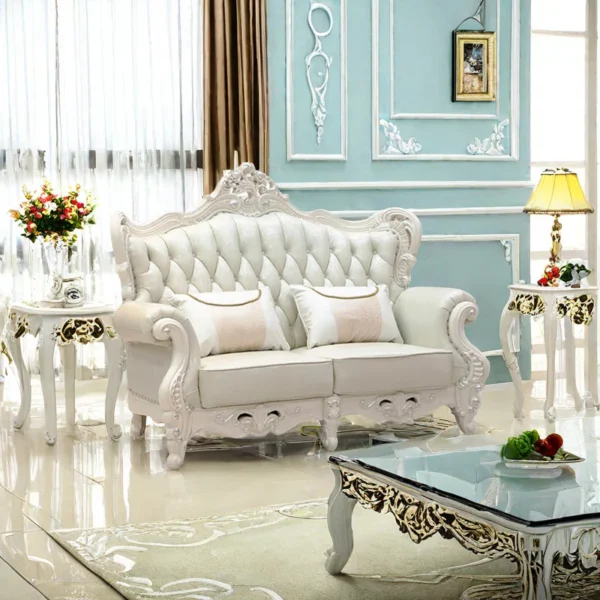 European-Style Living Room Carved Sofa | Luxury Leather Loveseat for Elegant Homes - Image 5