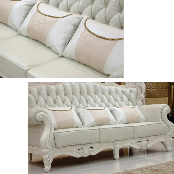European-Style Living Room Carved Sofa | Luxury Leather Loveseat for Elegant Homes - Image 6