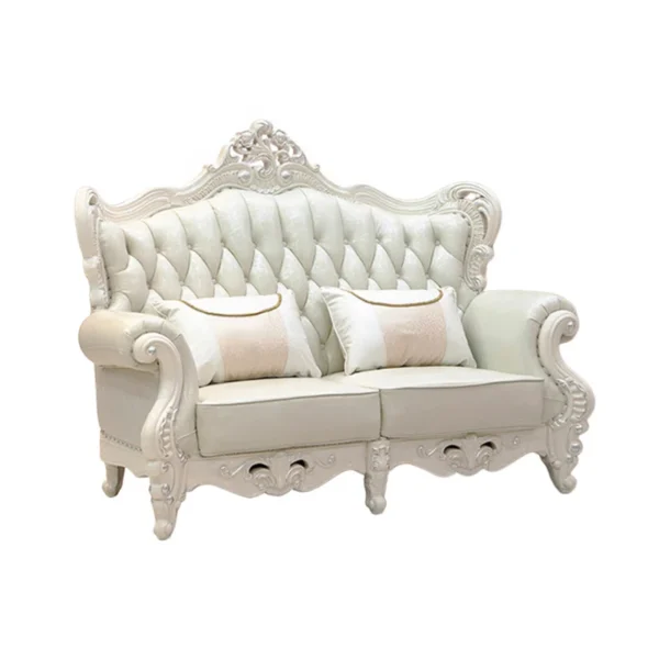 European-Style Living Room Carved Sofa | Luxury Leather Loveseat for Elegant Homes