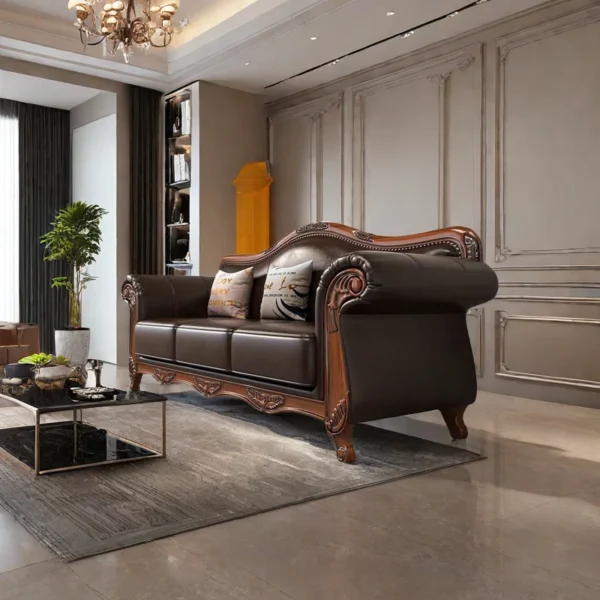 3 Seater Sofa | European-Style Living Room Carved Sofa for Luxury & Comfort