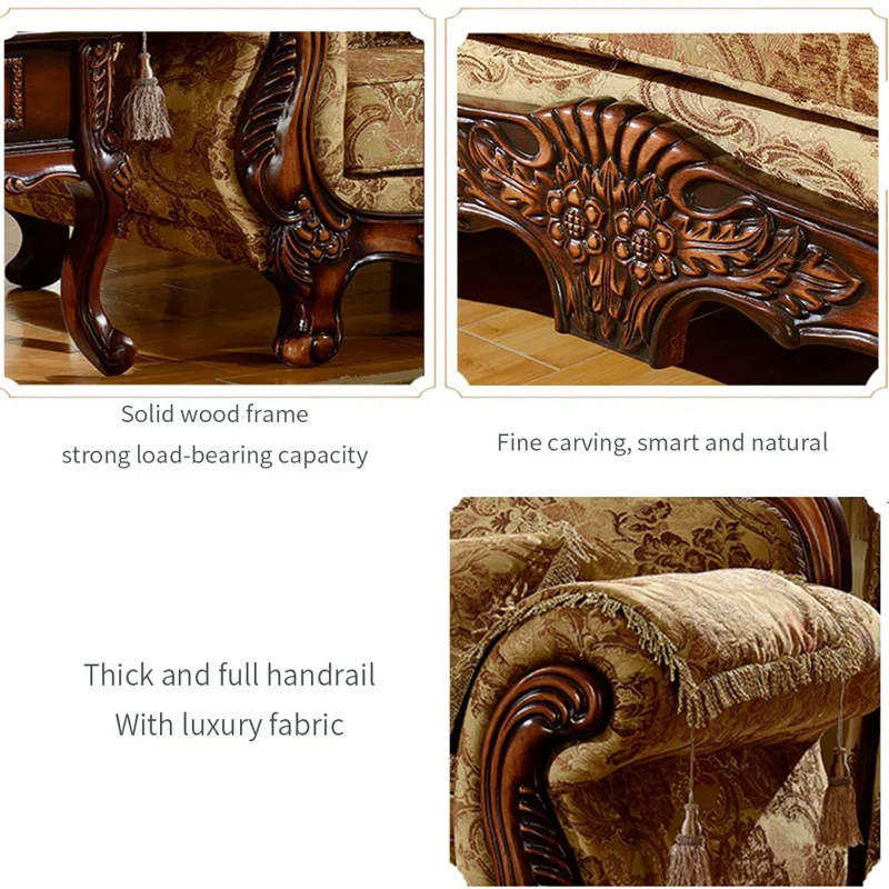 European-Style Living Room Carved Sofa - Elegant Upholstered Sofa for Luxury Home Decor - Image 4
