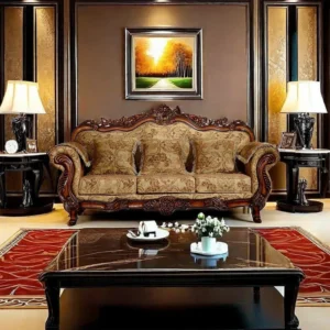 European-Style Living Room Carved Sofa - Elegant Upholstered Sofa for Luxury Home Decor