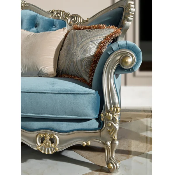 European-style Solid Wood Carved Sofa 74.8'' Upholstered Loveseat – Elegant Comfort for Living Room & Home Decor - Image 4