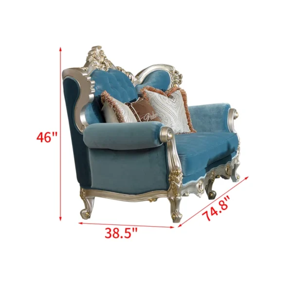 European-style Solid Wood Carved Sofa 74.8'' Upholstered Loveseat – Elegant Comfort for Living Room & Home Decor - Image 5