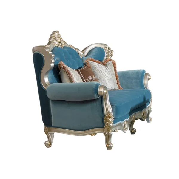 European-style Solid Wood Carved Sofa 74.8'' Upholstered Loveseat – Elegant Comfort for Living Room & Home Decor - Image 2