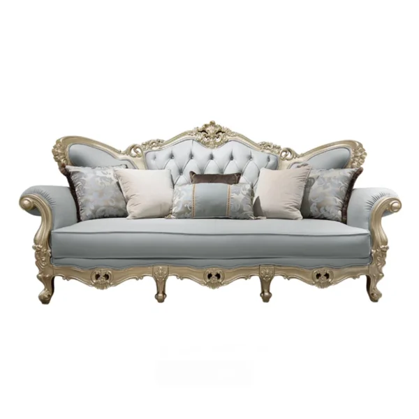 European-Style Solid Wood Carved Sofa 89.7'' - Luxurious Upholstered 3-Seater Sofa for Living Room - Image 2
