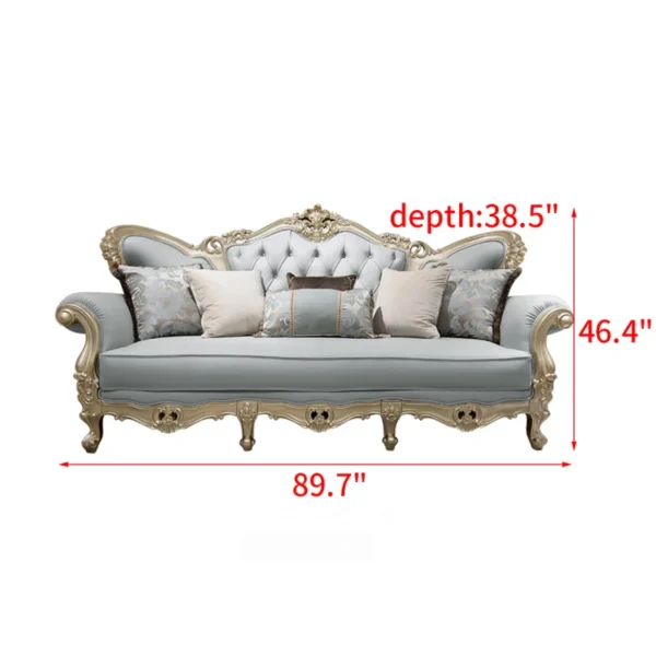 European-Style Solid Wood Carved Sofa 89.7'' - Luxurious Upholstered 3-Seater Sofa for Living Room - Image 3