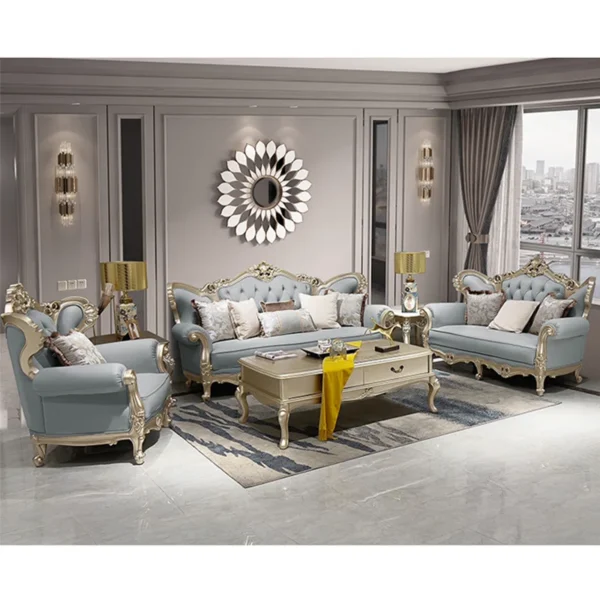 European-Style Solid Wood Carved Sofa 89.7'' - Luxurious Upholstered 3-Seater Sofa for Living Room - Image 4
