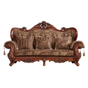 European Cloth Art Solid Wood Carved Sofa 92.9'' | Luxury Upholstered Sofa for Elegant Living Rooms