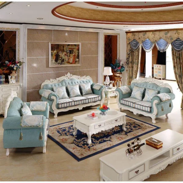 European Fabric Sofa Solid Wood Carved Sofa 90.5'' - Luxurious Upholstered Sofa for Living Room - Image 2