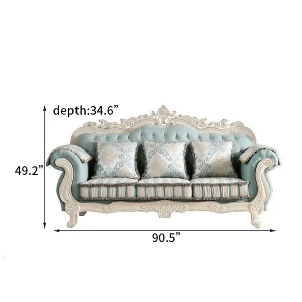 European Fabric Sofa Solid Wood Carved Sofa 90.5'' - Luxurious Upholstered Sofa for Living Room - Image 3