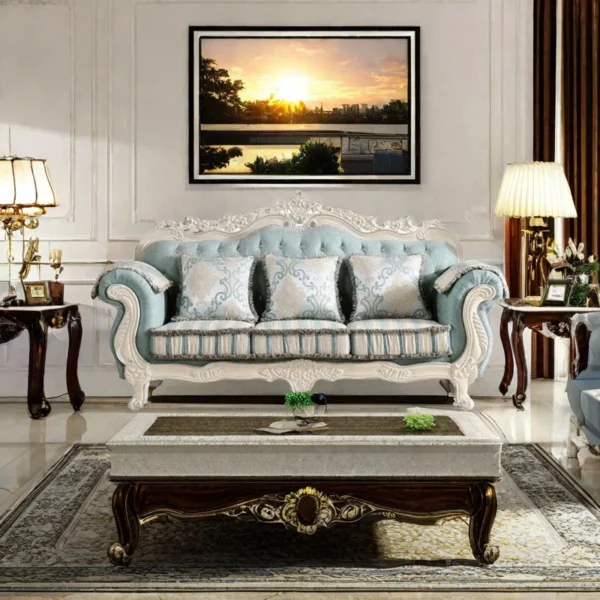 European Fabric Sofa Solid Wood Carved Sofa 90.5'' - Luxurious Upholstered Sofa for Living Room - Image 4