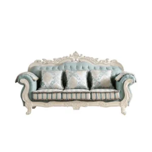 European Fabric Sofa Solid Wood Carved Sofa 90.5'' - Luxurious Upholstered Sofa for Living Room