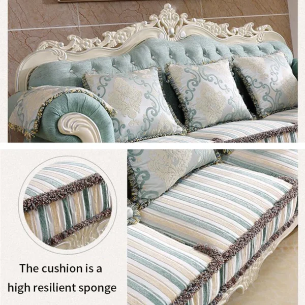 European Fabric Sofa Solid Wood Carved Sofa 90.5'' - Luxurious Upholstered Sofa for Living Room - Image 5