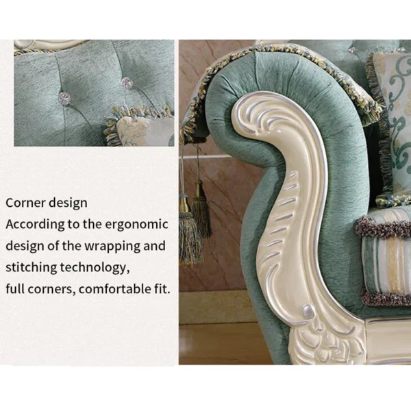 European Fabric Sofa Solid Wood Carved Sofa 90.5'' - Luxurious Upholstered Sofa for Living Room - Image 6