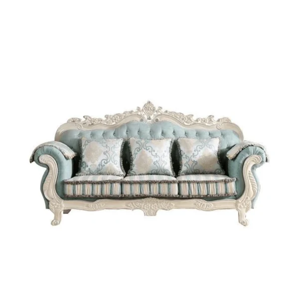 European Fabric Sofa Solid Wood Carved Sofa 90.5'' - Luxurious Upholstered Sofa for Living Room