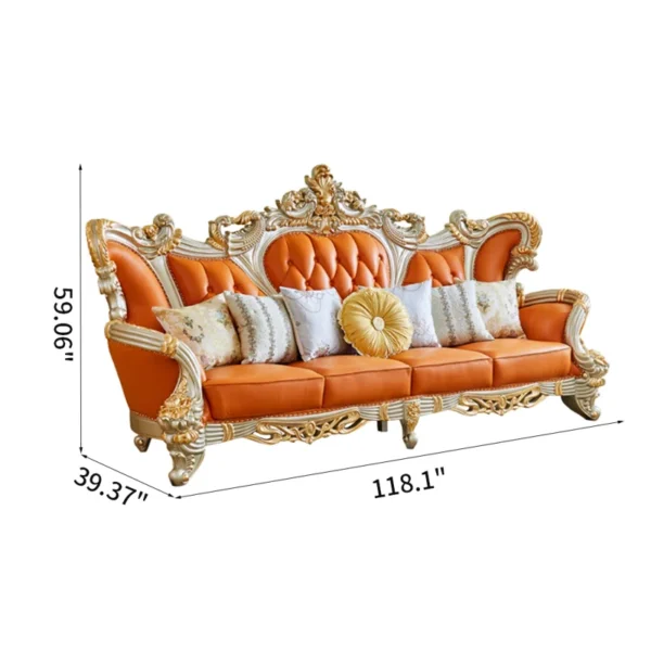 European Solid Wood Carving Sofa | Luxury Upholstered Sofa for Elegant Living Rooms - Image 3
