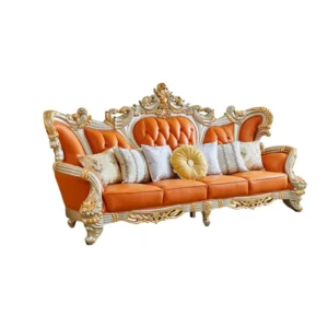 European Solid Wood Carving Sofa | Luxury Upholstered Sofa for Elegant Living Rooms