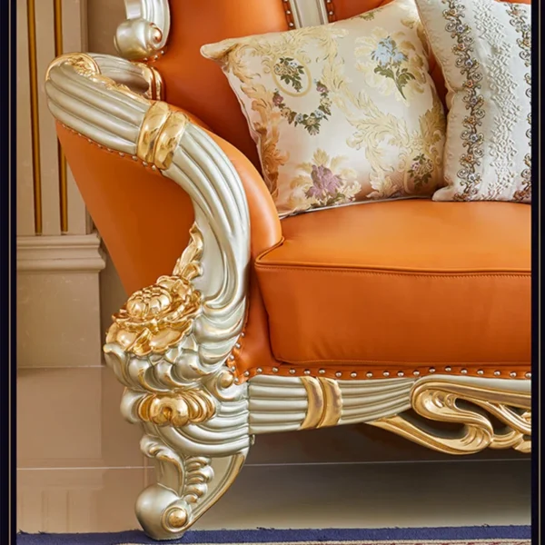 European Solid Wood Carving Sofa | Luxury Upholstered Sofa for Elegant Living Rooms - Image 7