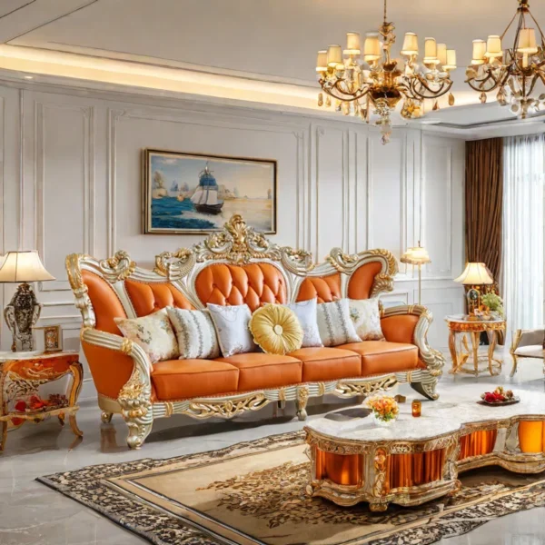 European Solid Wood Carving Sofa | Luxury Upholstered Sofa for Elegant Living Rooms - Image 8