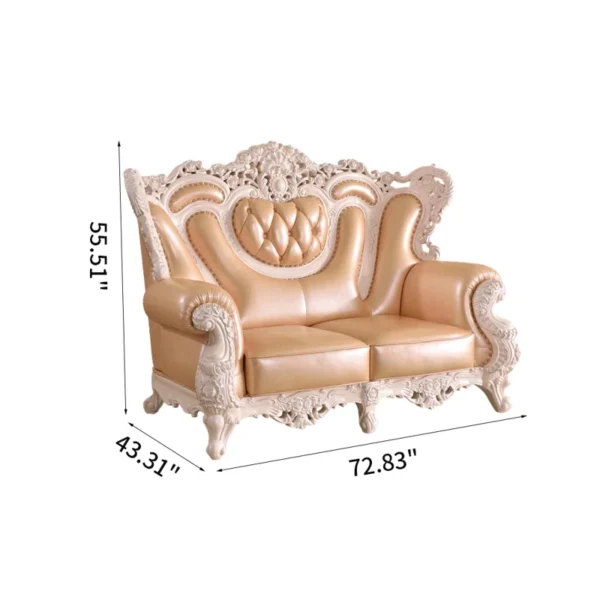 European Style Carved Solid Wood Sofa | Luxurious Leather Loveseat for Elegant Living Rooms - Image 3