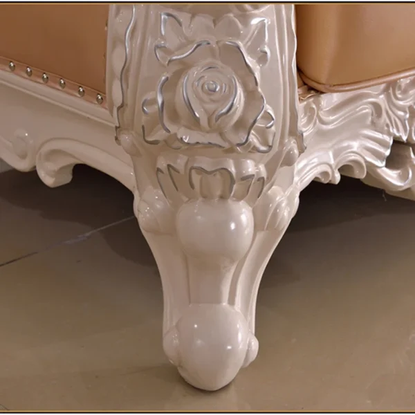 European Style Carved Solid Wood Sofa | Luxurious Leather Loveseat for Elegant Living Rooms - Image 5