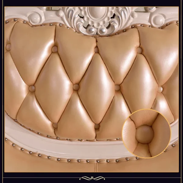 European Style Carved Solid Wood Sofa | Luxurious Leather Loveseat for Elegant Living Rooms - Image 6