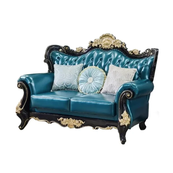 European Style Leather Solid Wood Carving Sofa 70.8" – Luxury Leather Loveseat for Living Room & Home Decor - Image 2