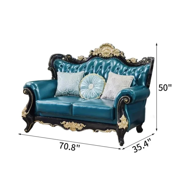 European Style Leather Solid Wood Carving Sofa 70.8" – Luxury Leather Loveseat for Living Room & Home Decor - Image 4