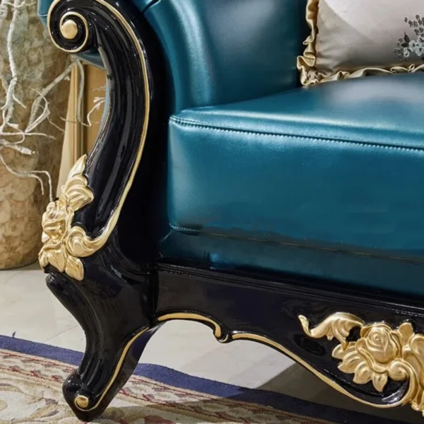 European Style Leather Solid Wood Carving Sofa 70.8" – Luxury Leather Loveseat for Living Room & Home Decor - Image 5