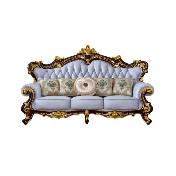 European Style Living Room Solid Wood Carved Sofa 93.3'' - Luxury Leather Sofa for Timeless Elegance - Image 2