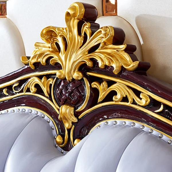 European Style Living Room Solid Wood Carved Sofa 93.3'' - Luxury Leather Sofa for Timeless Elegance - Image 3