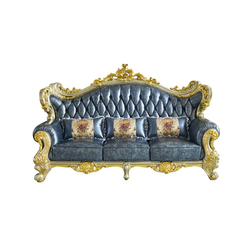European Style Luxury Carved Solid Wood Sofa 94.49'' | Elegant Upholstered Sofa for Your Living Room - Image 2