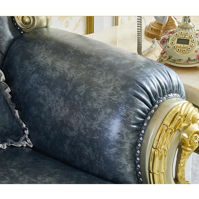 European Style Luxury Carved Solid Wood Sofa 94.49'' | Elegant Upholstered Sofa for Your Living Room - Image 3