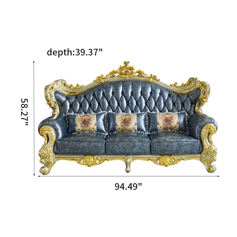 European Style Luxury Carved Solid Wood Sofa 94.49'' | Elegant Upholstered Sofa for Your Living Room - Image 4